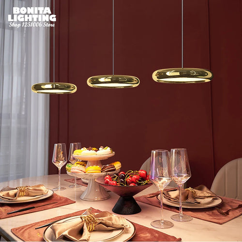 Modern minimalist luxury round LED pendant light with dimming - vue 3 sur 14