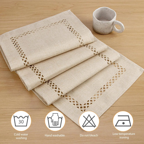 Boho style openwork linen table runner - vue 7 sur 13