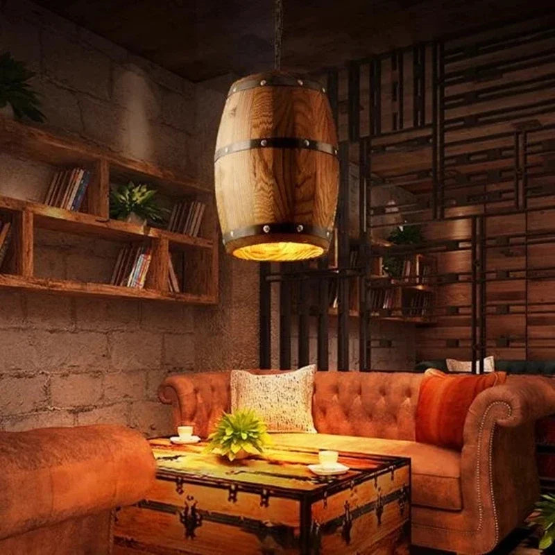 Vintage industrial wooden chandelier for bar and café décor
