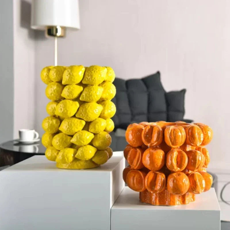 Ceramic Vase,Lemon Tomato Modern Simple Style Indoor Wedding Table Decoration,Creative Home Decorative Flower Arrangement - vue 4 sur 13