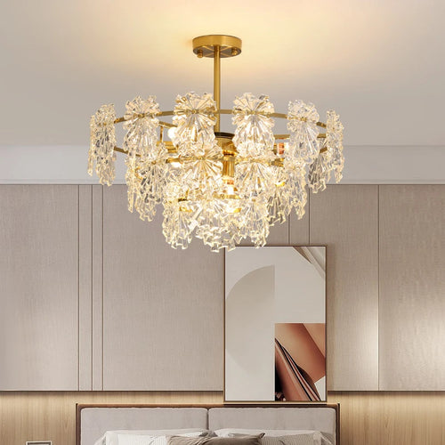 Modern crystal chandelier with floral design pendant light - vue 2 sur 9