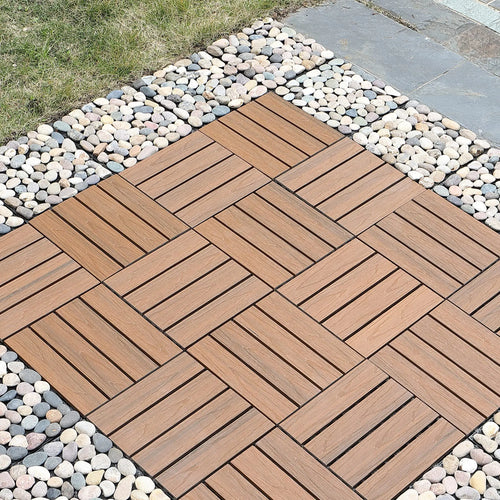 Clip-together wood deck tile for outdoor terrace or balcony 30cm - vue 6 sur 6