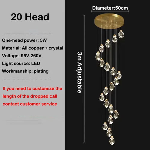 Modern elegant copper crystal LED chandelier - vue 11 sur 16