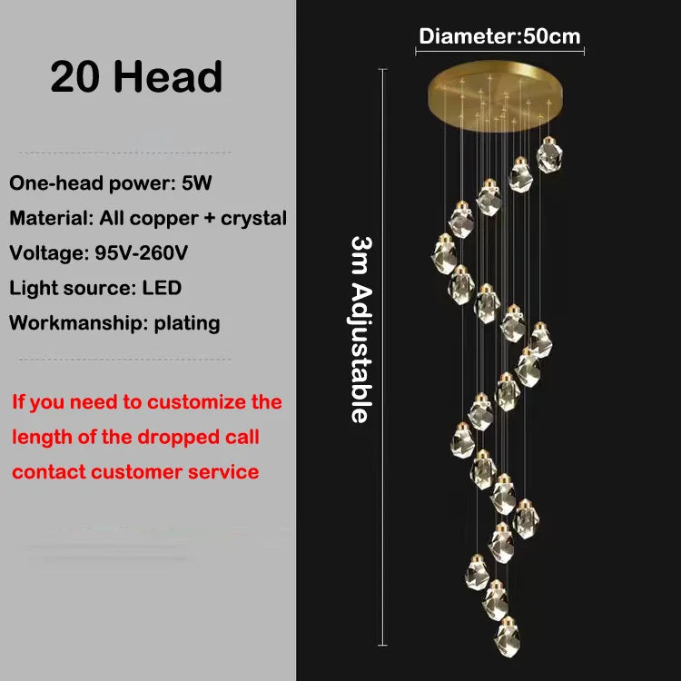 Modern elegant copper crystal LED chandelier - vue 10 sur 16