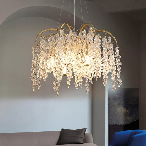 golden crystal chandelier for luxurious interior lighting - vue 2 sur 11