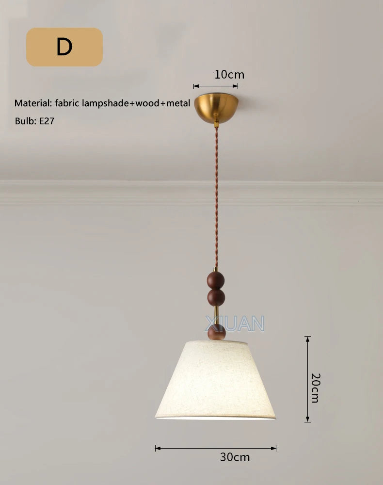 Retro wabi-sabi linen pendant light for medieval decor - vue 9 sur 10
