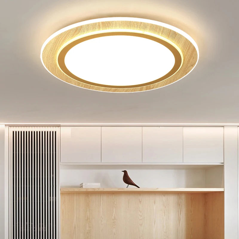 Ultra-slim wooden LED ceiling lights Japanese style - vue 3 sur 9