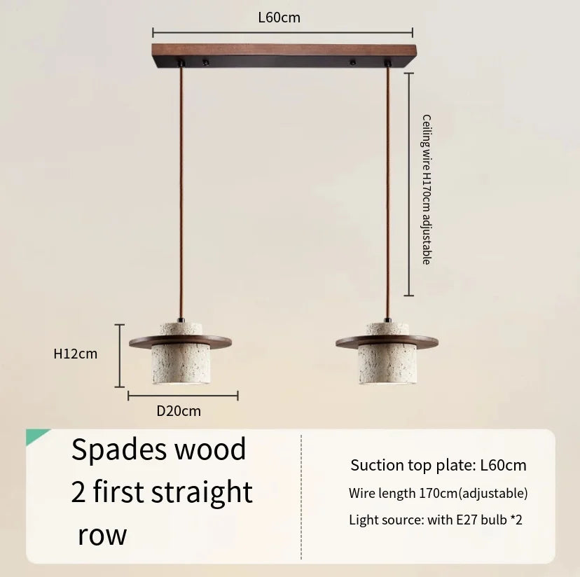 Japanese minimalist style LED pendant light in walnut and travertine