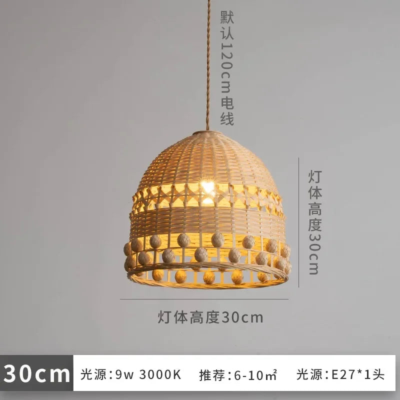 Modern woven bamboo pendant light wabi-sabi zen decorative - vue 8 sur 8