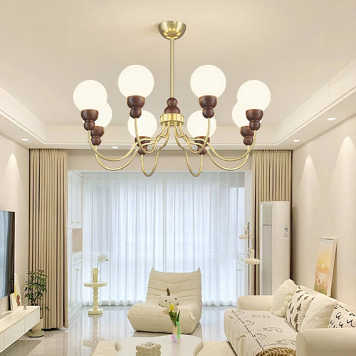 Retro glass and wood pendant light for elegant interiors - vue 3 sur 14