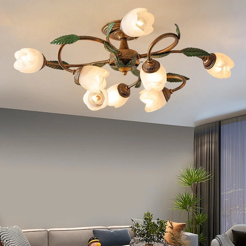 White LED ceiling light with flower design, French country decor, villa, living room, hallway, American style