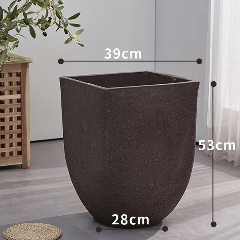 Square clay flower pot for outdoor garden with breathable plants