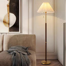 Vintage wooden floor lamp with elegant pleated fabric design