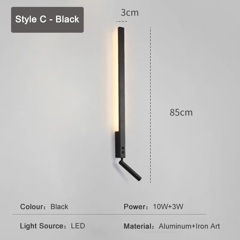 Minimalist nordic LED wall light with switch for reading