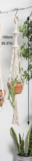 handmade macrame hanging plant holder made of natural cotton