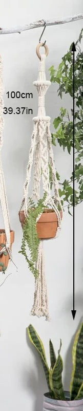 handmade macrame hanging plant holder made of natural cotton - vue 19 sur 23