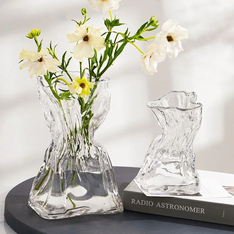 irregular transparent glass vase for table decoration