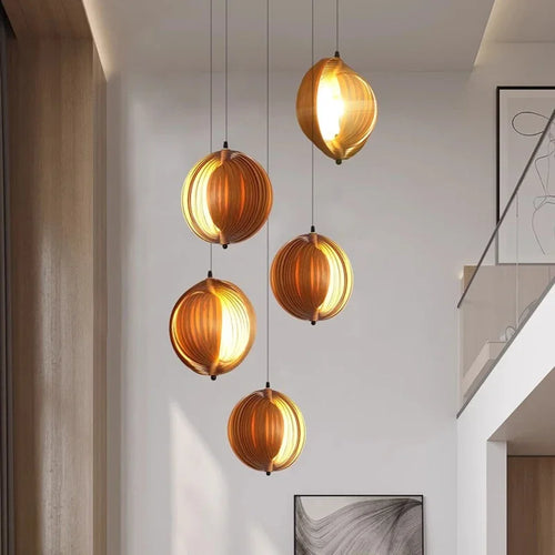 Wabi sabi wooden pendant light for modern interior decor - vue 5 sur 22