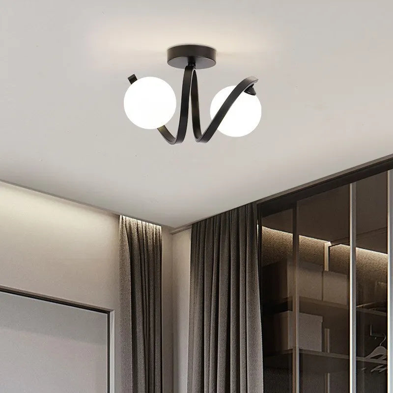 Modern minimalist glass ceiling light black gold 1/2 heads indoor lighting for hallway, aisle, balcony, entryway, cloakroom