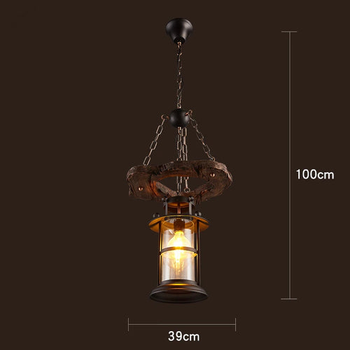 Retro wood industrial style chandelier for café and restaurant - vue 19 sur 24