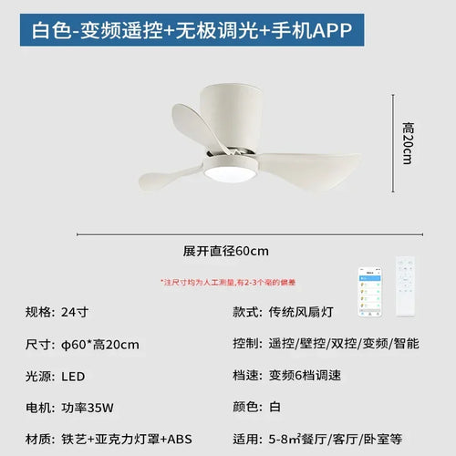 Simple nordic frequency conversion ceiling fan light - vue 8 sur 19