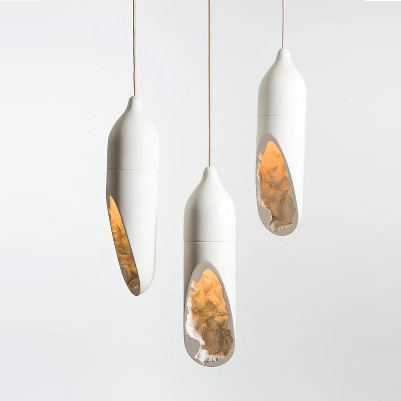Japanese wabi sabi modern creative plaster pendant lamp foyer kitchen bedroom bedside abstract white chandelier
