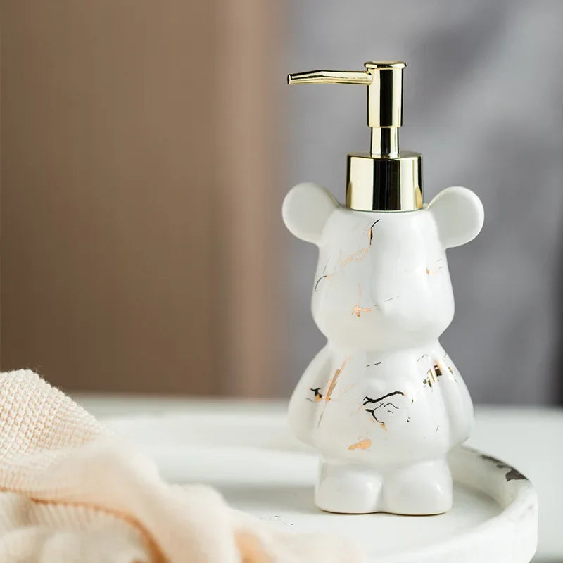 marbled teddy bear ceramic soap dispenser for bathroom