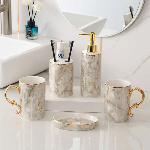 decorative and practical marbled ceramic bathroom accessories - vue 8 sur 18