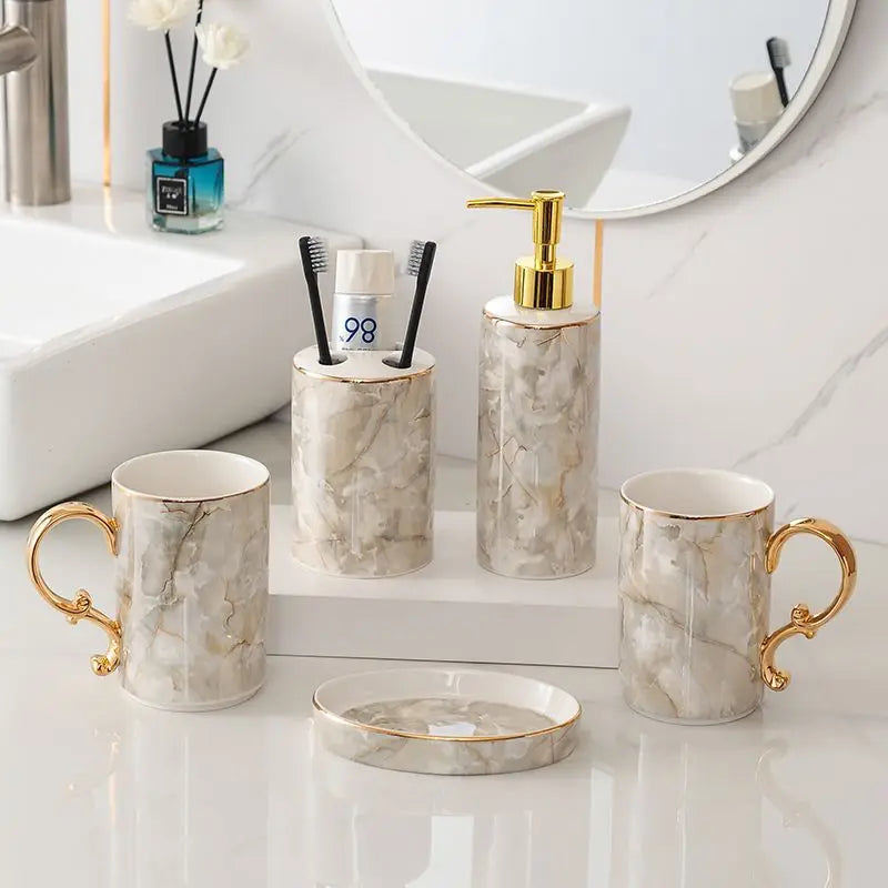 decorative and practical marbled ceramic bathroom accessories - vue 7 sur 18