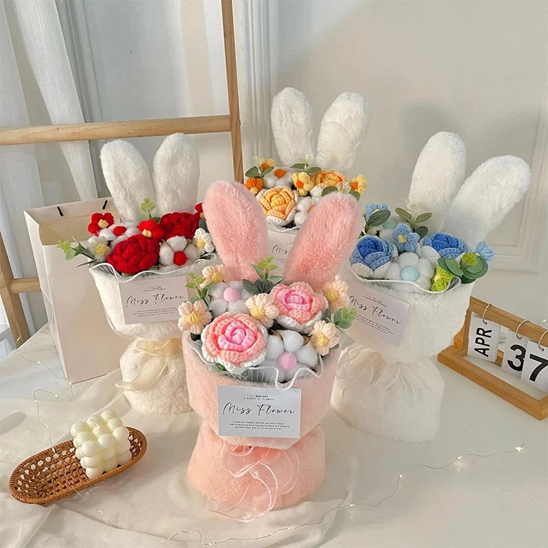 Knitted rose bouquet cartoon gift for valentine’s day and christmas