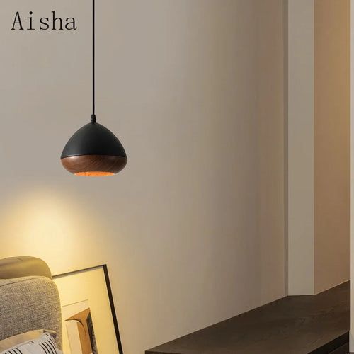 Japanese wabi-sabi style iron chandelier with Nordic walnut effect - vue 3 sur 10