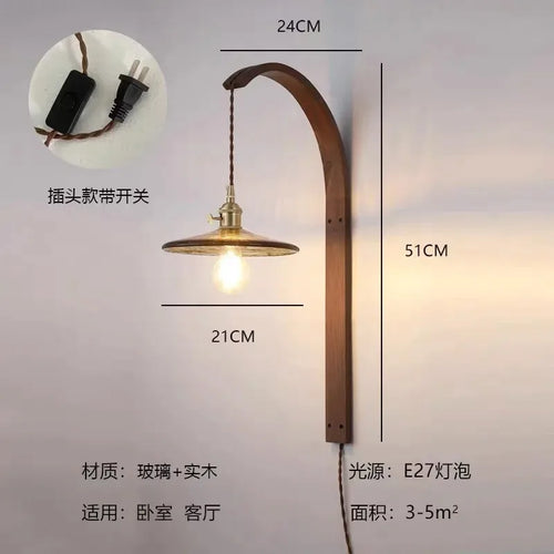 Japanese wooden wall light with retro ceramic lampshade - vue 18 sur 17