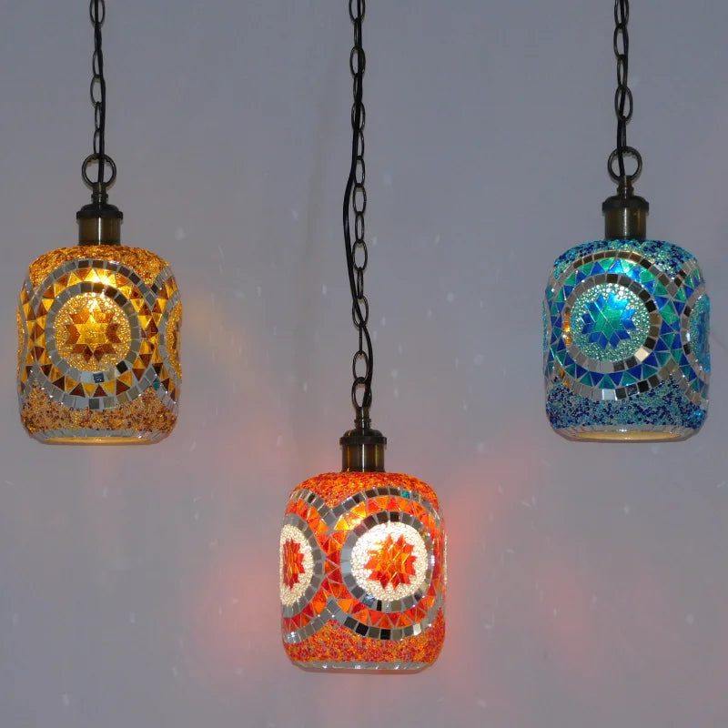 Retro vintage bohemian style Turkish mosaic LED pendant light - vue 5 sur 14