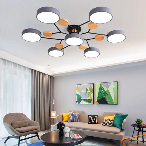 Nordic style wooden LED ceiling chandelier for multiple rooms - vue 3 sur 22