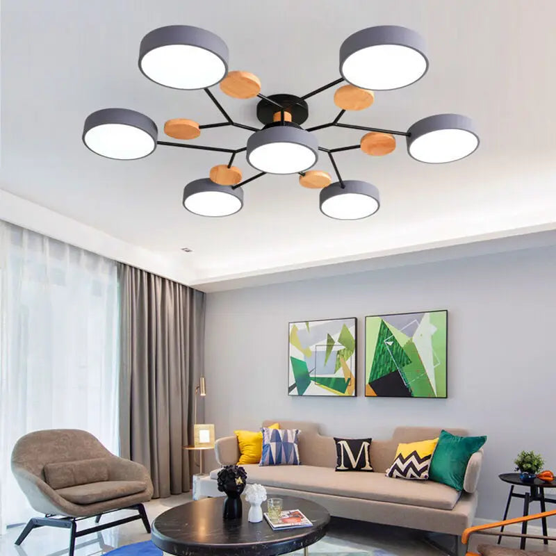 Nordic style wooden LED ceiling chandelier for multiple rooms