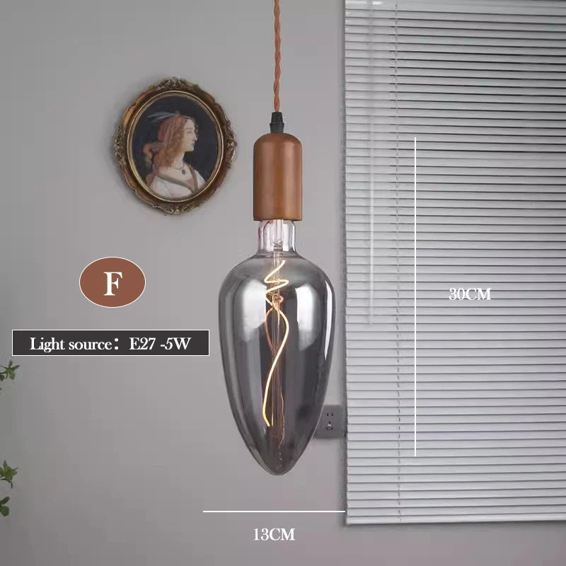 Retro art glass chandelier with solid wood for interior decoration - vue 20 sur 25