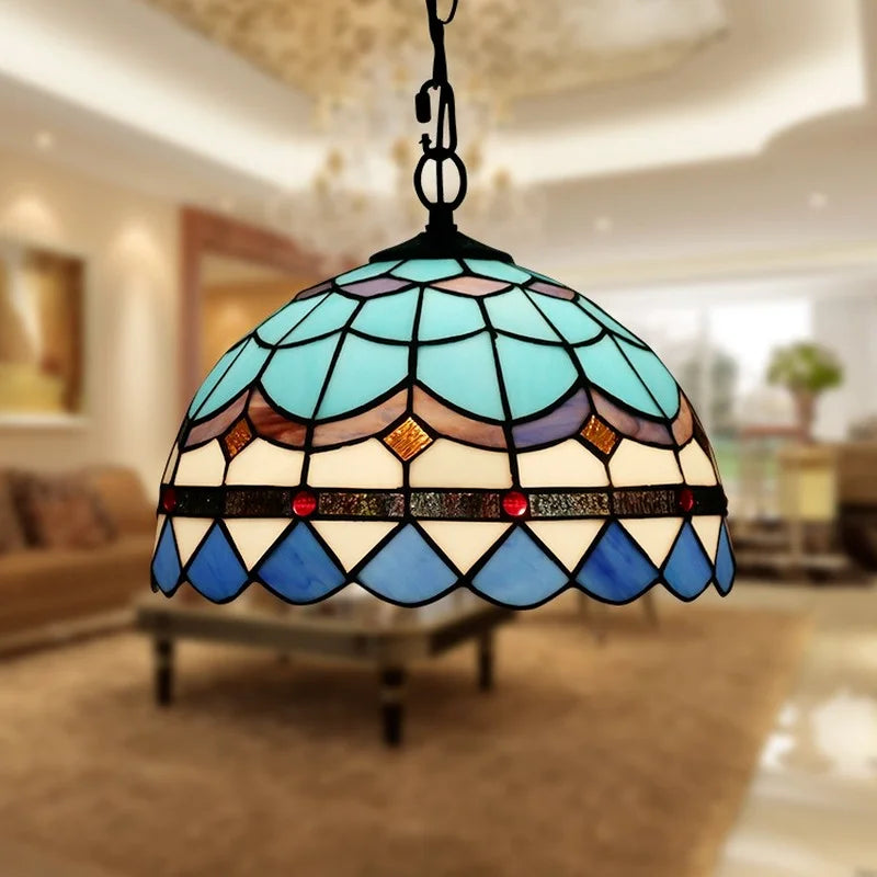 Retro Tiffany stained glass chandelier industrial style for interiors
