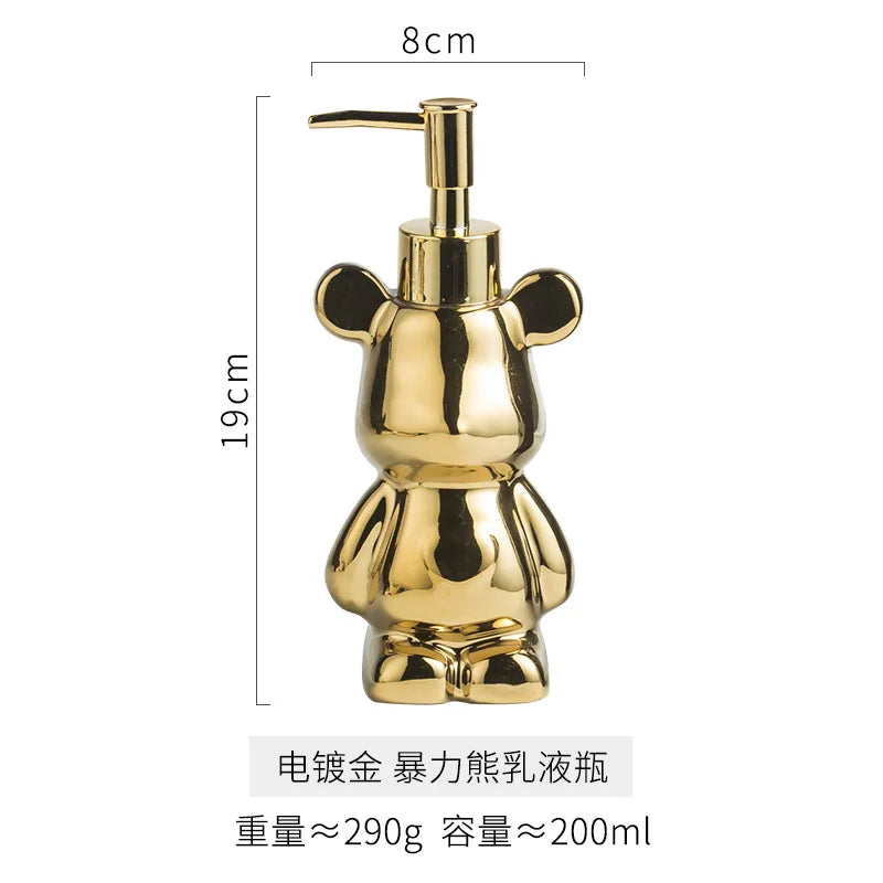 Bear Shape Ceramics Soap and Gel Dispenser, Creative Gold Silver, 200ml Empty Shampoo Bottle, Bathroom Storage Accessories - vue 9 sur 10