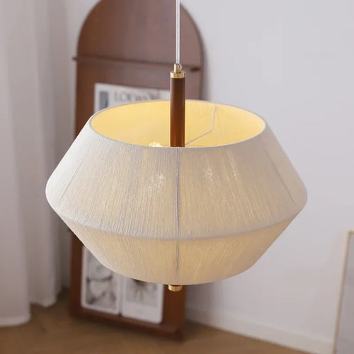 Japanese style decorative fabric pendant light with elegant LED lighting - vue 5 sur 9