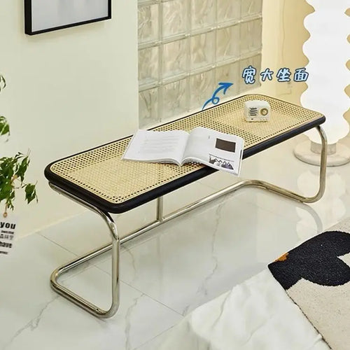 low stool in old Japanese-style rattan for living room or entrance - vue 4 sur 11