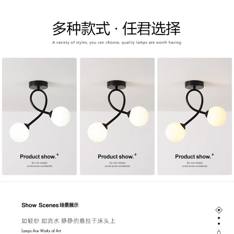 Black and gold glass ceiling light for hallway, balcony, entryway, cloakroom - vue 5 sur 8