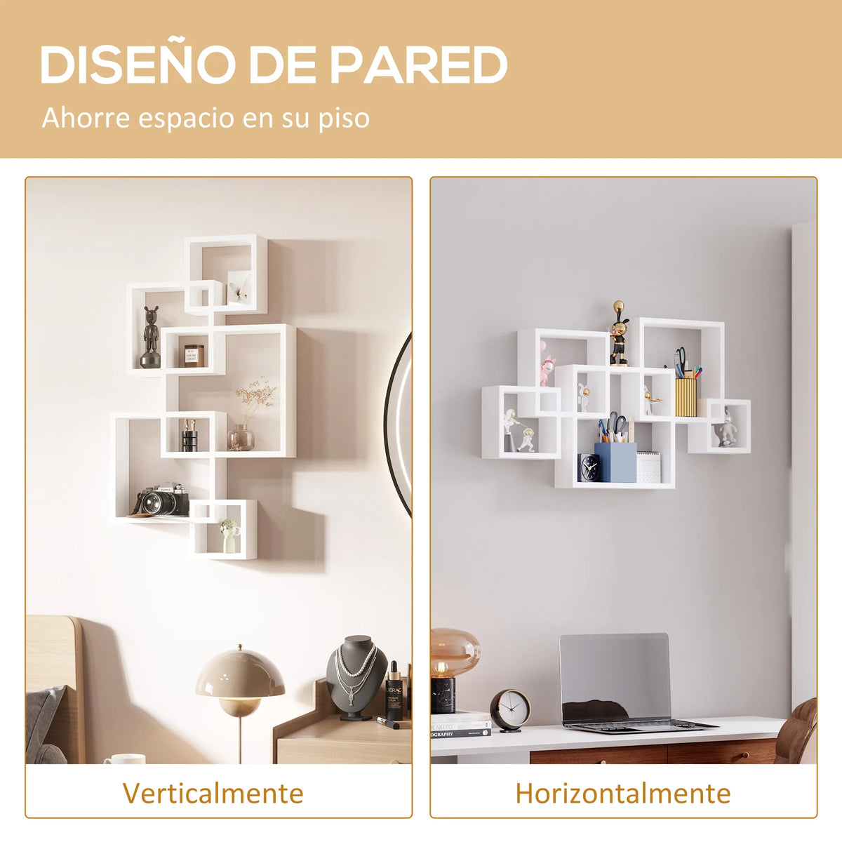 HOMCOM wall shelf with 5 cubes for living room bedroom 49.5x10.2x86 cm - vue 4 sur 6