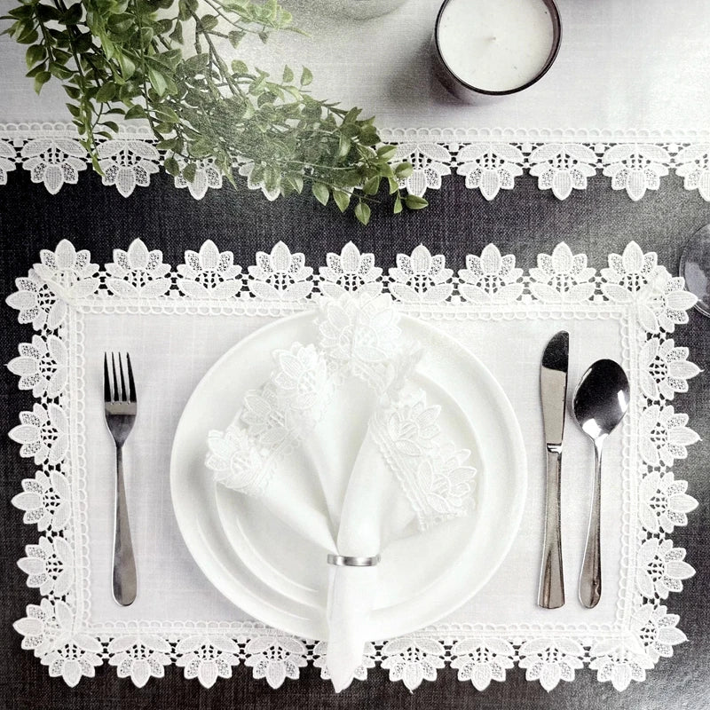 Embroidered lace linen table napkin, European style - vue 6 sur 13