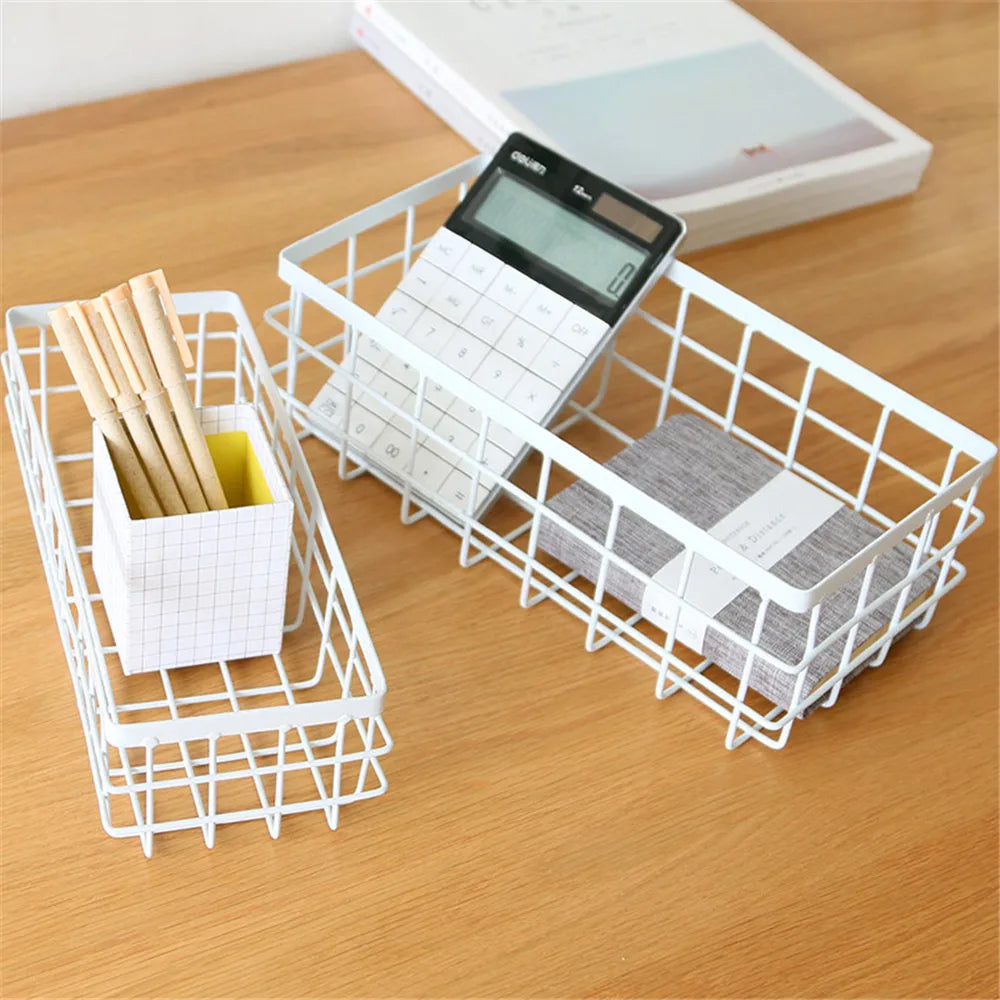 Metal Storage Basket, Black and White, Office Desktop, Cosmetic Sorting Baskets, Kitchen Seasoning Jar Organizer, Iron Box - vue 3 sur 10