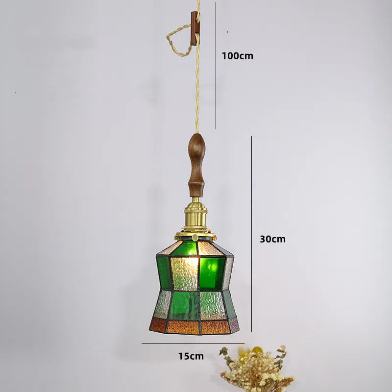 Nordic copper pendant light with stained glass for elegant interiors - vue 3 sur 14
