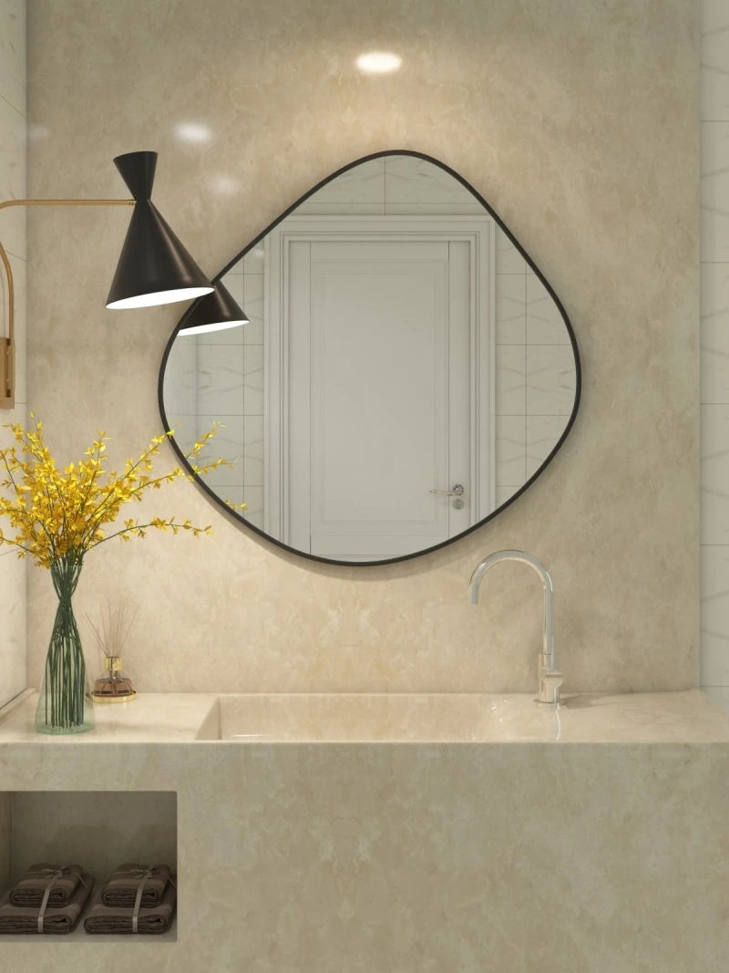Bathroom mirror, makeup mirror, wall mounted irregular shaped bathroom, irregular water droplet mirror, entrance decoration, hou - vue 4 sur 11