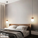 Round glass and Japanese walnut wood pendant light