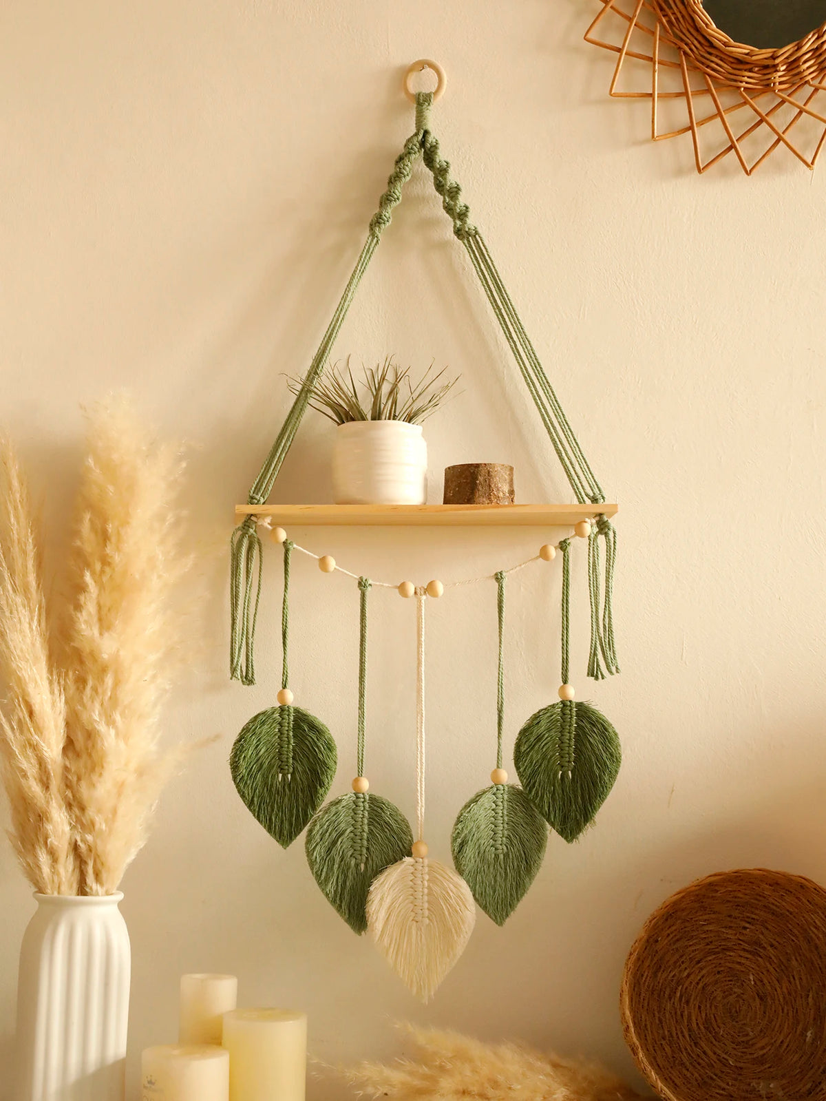 macrame floating shelf bohemian wall decor handmade