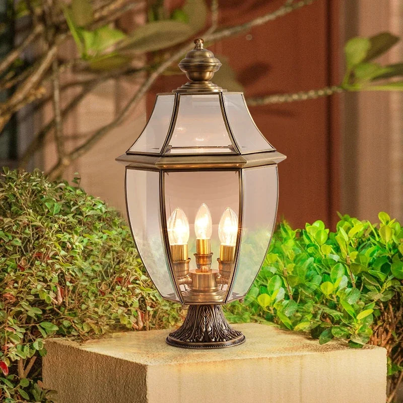 Classic brass garden lamp waterproof retro outdoor lighting
