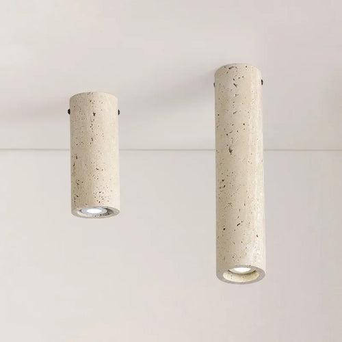 Cylindrical light yellow travertine surface mount ceiling light - vue 3 sur 8